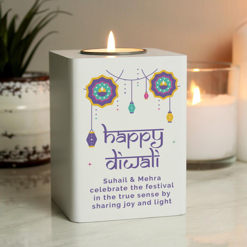 Personalised Diwali Wooden Tea Light Holder Extra Image 1